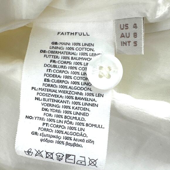Faithfull the Brand White Linen Seema Top Size 4 - Picture 8 of 11